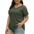 thumbnail image 3 of Mengpipi Plus Size Tops for Women Waffle Knit Lace Short Sleeve Blouse Casual Loose Summer T Shirts Green 1X-4X, 3 of 6