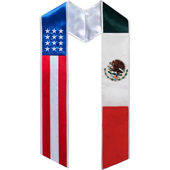 Misscom Mexico and USA Combo Flag Graduation Sash Stole International Graduate