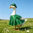 thumbnail image 3 of 23 Inch Porch Goose Outfit with Tricolor Sequins and Matching Hat, Outdoor Garden Goose Clothes for Yard Lawn Patio Seasonal Decoration, Sparkly Goose Costume for Holiday Party Display, 3 of 6