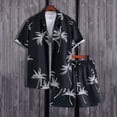 thumbnail image 6 of sunsanly 2Pcs/Set Men Summer Casual Outfit Lapel Short Sleeve Single Breasted Shirt Elastic Drawstring Waist Wide Leg Shorts Set Coconut Tree Print Hawaii Outfit, 6 of 8