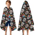thumbnail image 3 of Black Colorful Skull Flower Pattern Hooded Bath Towel，50"x30" for Ages 3 To 12 Kids, Quick Dry Lightweight Soft Microfiber Hood Beach Towel Cover Up for Kids, 3 of 7