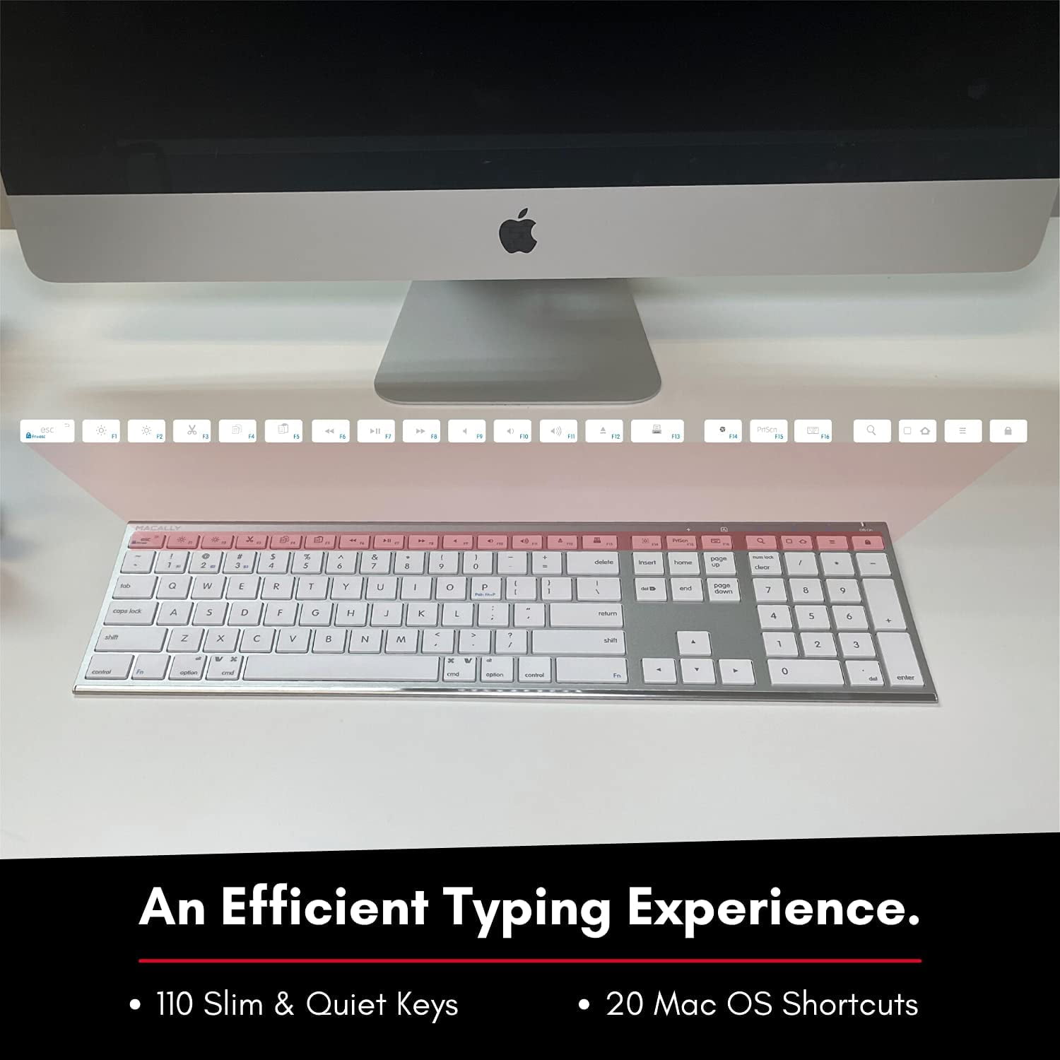 Macally Bluetooth Multi Device Keyboard for Apple, Windows, Android Computer and Tablet - Wireless, Numeric Keypad, Aluminum Silver