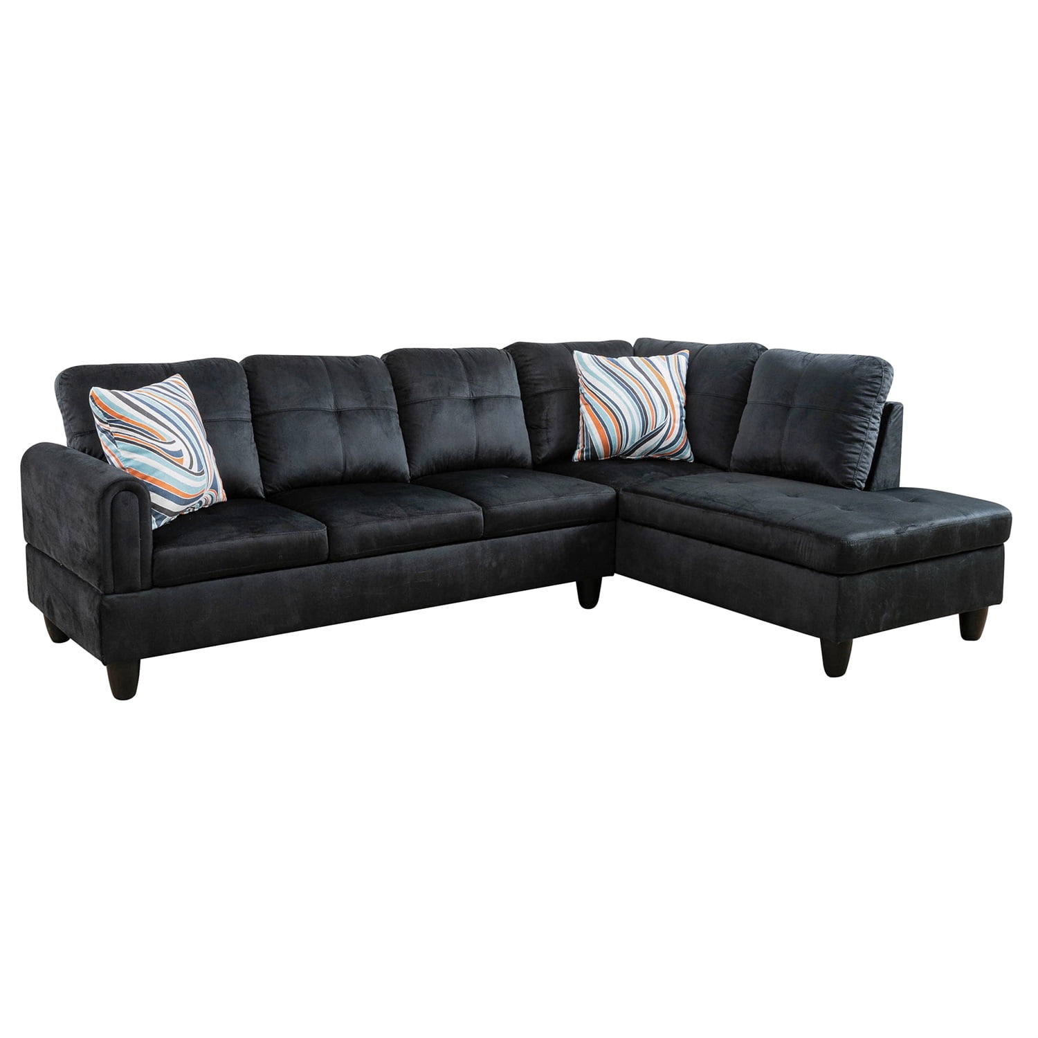 Hommoo L Shaped Couch Set Sectional Sofa Set, Flannel Living Room Furniture Sets, 4-Seat Couches and Sofa Set for Home, Apartment, Dorm, Black(No Ottoman)