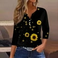 thumbnail image 2 of Women's Casual Sunflower Print Henley Shirt 3/4 Sleeve V Neck Button Down Blouse Loose Fit Tops for Spring Summer, 2 of 5