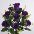 thumbnail image 2 of Nvzi 3 bundles+artificial rose bouquet, Dark Purple, 17 inches long, UV resistant outdoor artificial silk bouquet, plastic stems with leaves, all season wedding courtyard decoration, 2 of 5