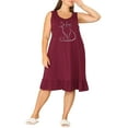 thumbnail image 2 of Agnes Orinda Women's Plus Size Nightgowns Sleeveless Nightdress Soft Comfy Cats Print Sleepwear Pajamas 1X Burgundy, 2 of 7