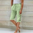 thumbnail image 2 of ABATAB Bermuda Shorts for Women Elastic Waisted Drawstring Shorts Side Button Knee Length Casual Shorts with Pockets, 2 of 7