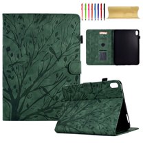 SaniMore Case for iPad 10th Generation 10.9" 2022, PU leather Skin Embossed Tree with Auto Sleep/Wake Pen Holder Card Slots Anti-slip Strip Flip Folio Wallet Business Cover, Green