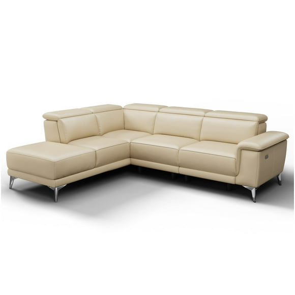 VALENCIA THEATER SEATING Pista Canapé Sectionnel Inclinable Moderne en Cuir avec Méridienne Orientée à Gauche, Non Gonflable, Contemporain, Cuir Pleine Fleur et Cadre en Bois Massif, Canapé avec Fauteuil Inclinable Électrique et Chargement USB, Beige