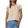 thumbnail image 1 of Plebaso Hauts d'Été pour Femmes Manches Courtes à Volants Blouses Décontractées Col Rond Couleur Unie Chemises Amples pour Femmes, 1 of 7