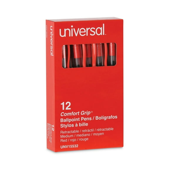 Universal UNV15532 1 mm Comfort Grip Retractable Ballpoint Pen - Medium, Red (1 Dozen)