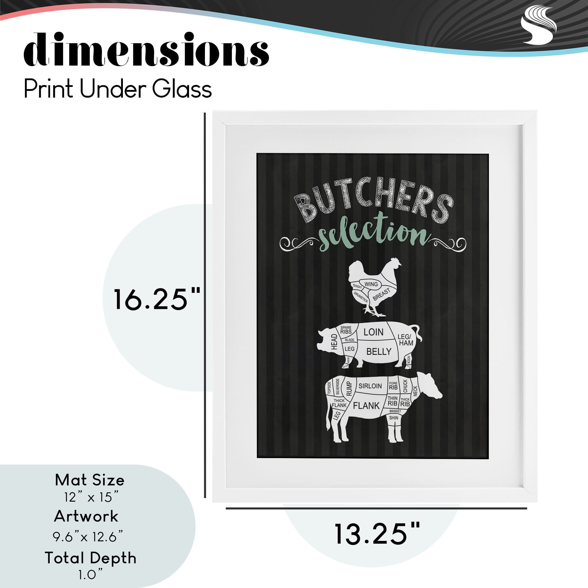 Butchers Selection Animal Sections White Framed Print Under Glass, design by Lettered and Lined