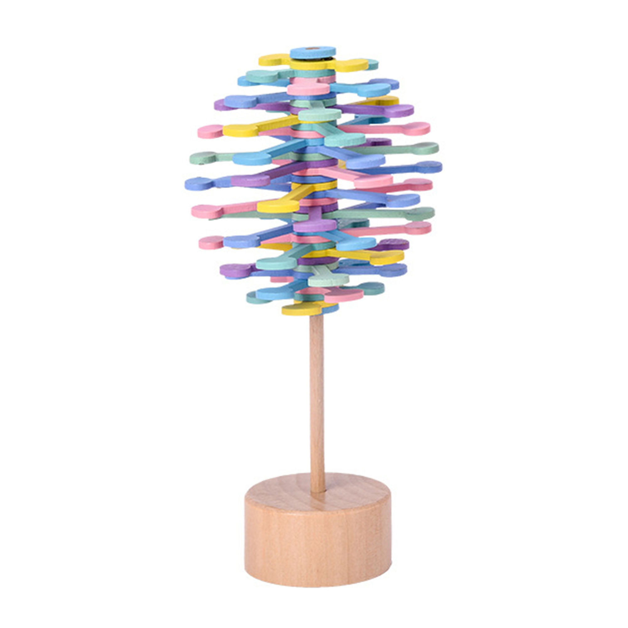 Colorful Wooden Rotating Lollipop Sensory Relaxation Toy Home Desk Decor 