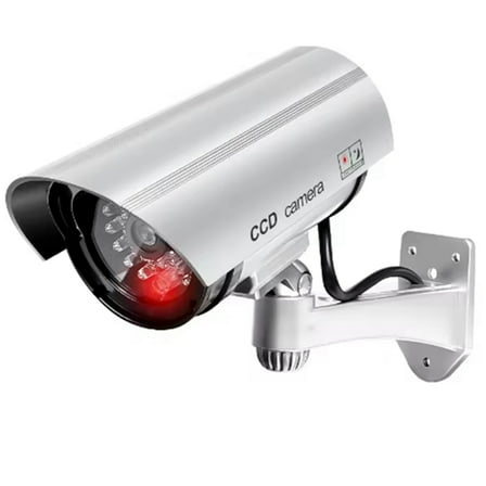 Dummy Security Camera Outdoor Fake CCTV Surveillanc Camera System LED for Property Business Home Security,1 * Virtual surveillance,Silver