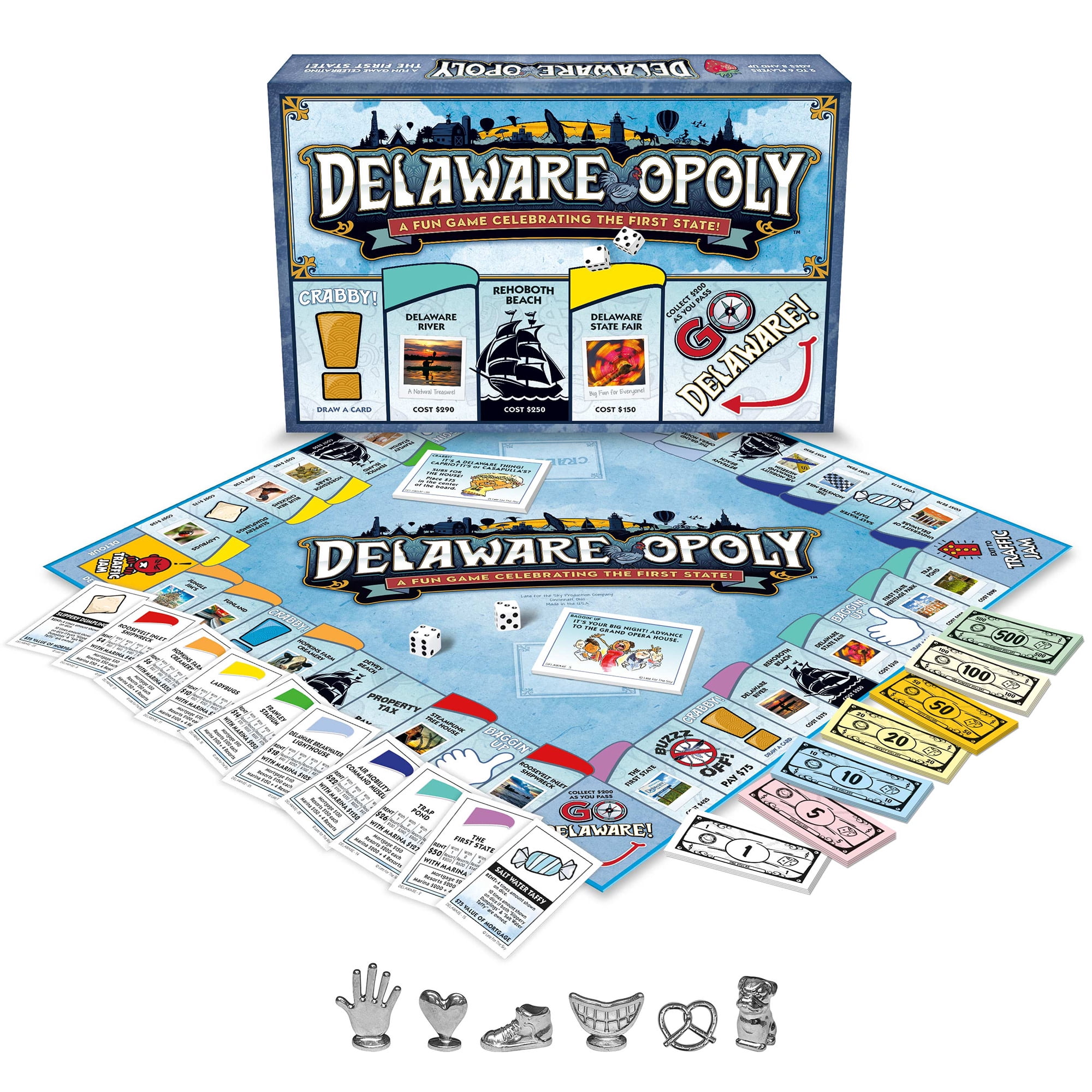 Late For The Sky: Delaware-Opoly - State Themed Opoly-Style Board Game, Landmark Properties, Family Strategy, 2-6 Players, Traditional or 1hr Version