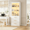 thumbnail image 2 of Frmobepts 71" Tall Bookcases with 3 Large Drawers & 3 Shelves, Wooden Bookshelf for Living Room Office, White, 2 of 9