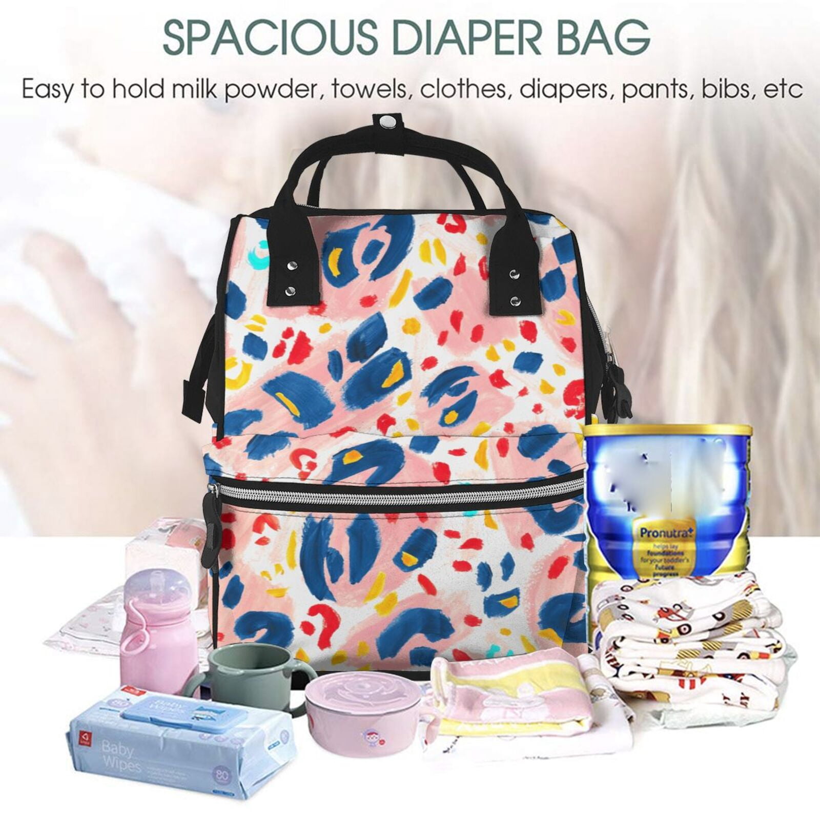Fuzoiu Abstract Leopard Print Print Diaper Bag Backpack,Baby Essentials Travel Tote,Multi function Waterproof Diaper Bag, Travel Essentials Baby Bag - Unisex