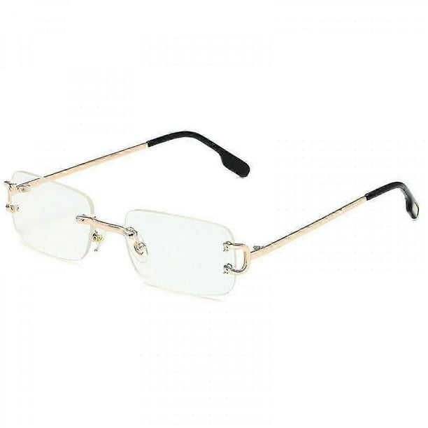Vintage Rimless Rectangle Sunglasses Tinted Lens Gold Metal Frameless Eyewear Sunglasses For Women Men-2025