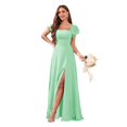 thumbnail image 1 of Vestido de dama de honor CDSSL largo de gasa verde menta, línea A, 26 W, 1 of 7
