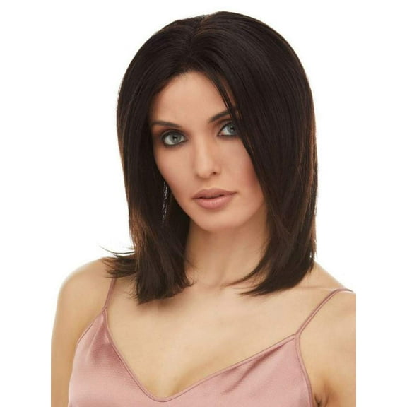 ADORA Wig Color Natural Dark Brown - Elegante Wigs 9" Mid Length Cut Straight Chinese Human Hair Lace Front African American Average Cap Peluca Natural Hairline