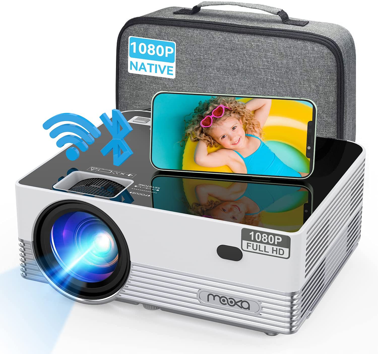 MOOKA Q6 Native 1080P WiFi Bluetooth Projector, Upgraded 8500L HD Video