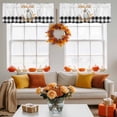 thumbnail image 4 of Kitchen Valances for Window, Fall Pumpkin Orange Maple Leaves Light Filtering Rod Pocket Valance Curtain, Thanksgiving Black Buffalo Check Short Curtains Window Topper for Bedroom Living Room 54x18in, 4 of 8