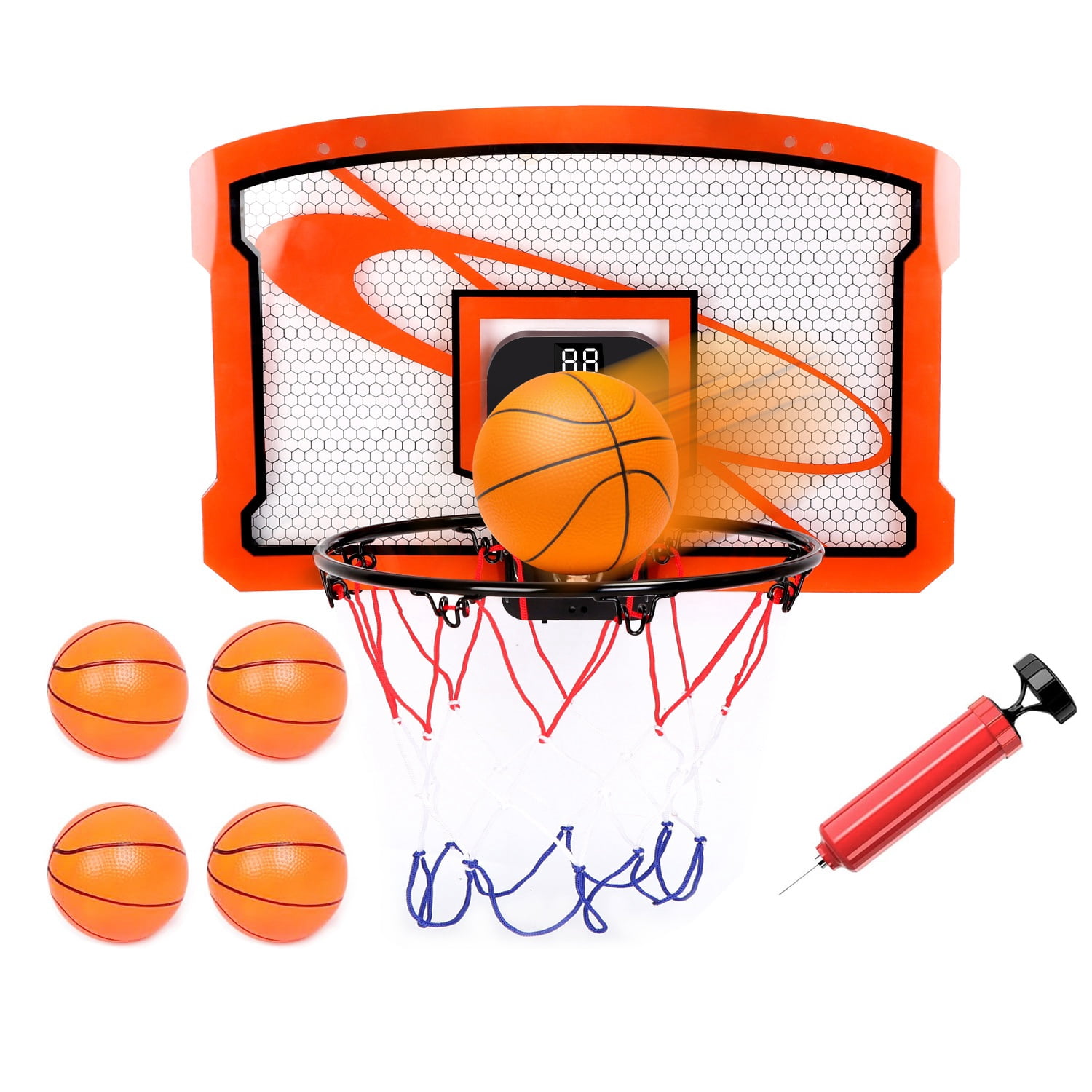 Mini Wall Room Basketball Hoop Rim  Kids Basketball Toy w/ Inflatable Balls Scorer