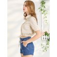 thumbnail image 4 of Allegra K Blusa Manga Corta Básica Cuello Abotonado Dobladillo Con Cordón Para Mujer Beige S Unique Bargains Camisa, 4 of 6