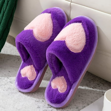 

Heart Slippers Comfortable Indoor Outdoor Slippers Soft Plush Lightweight Home Slippers Couples Casual Shoes Purple 7.5