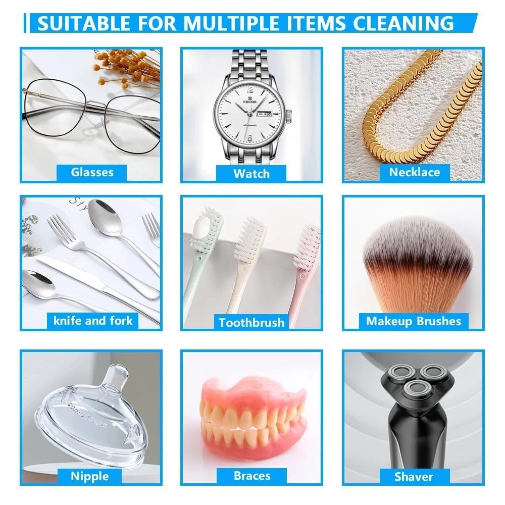XEENSO Ultrasonic Jewelry Cleaner Denture Glass Watch Ring Bath Tank Cleaning Machine 49KHz 5 Modes Digital Timer