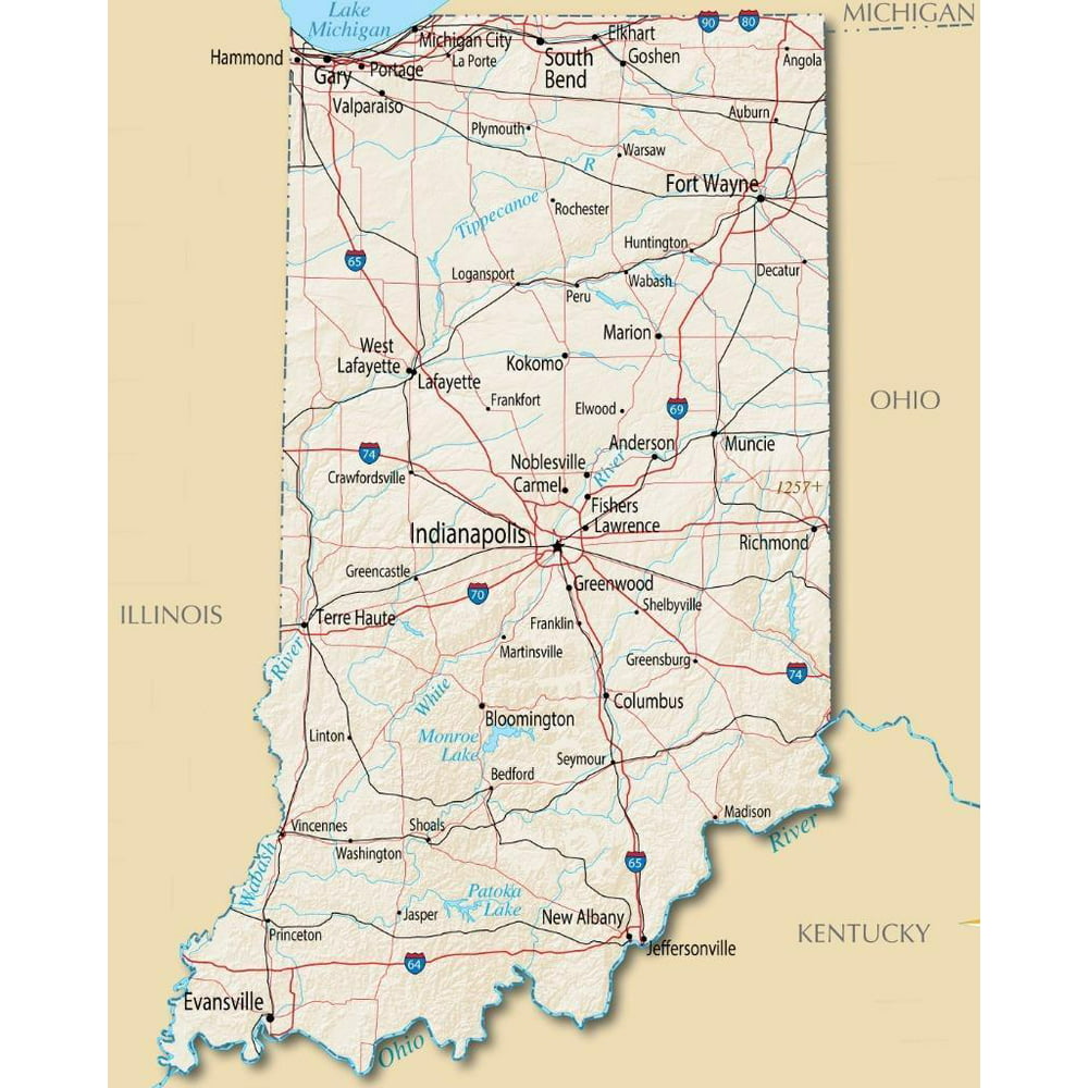 Indiana State Road Map City Indianapolis-20 Inch By 30 Inch Laminated ...