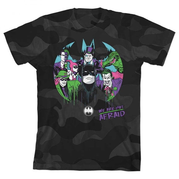 DC Comics Batman We Are Not Afraid Bat Symbol Camo Youth T-Shirt-Large (11-12)