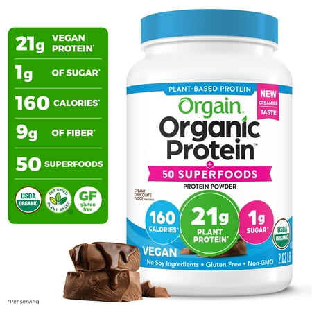 Orgain Organic Vegan 21g Protein + 50 Superfoods Powder, Plant Based Shake Drink, Chocolate 2.02lb