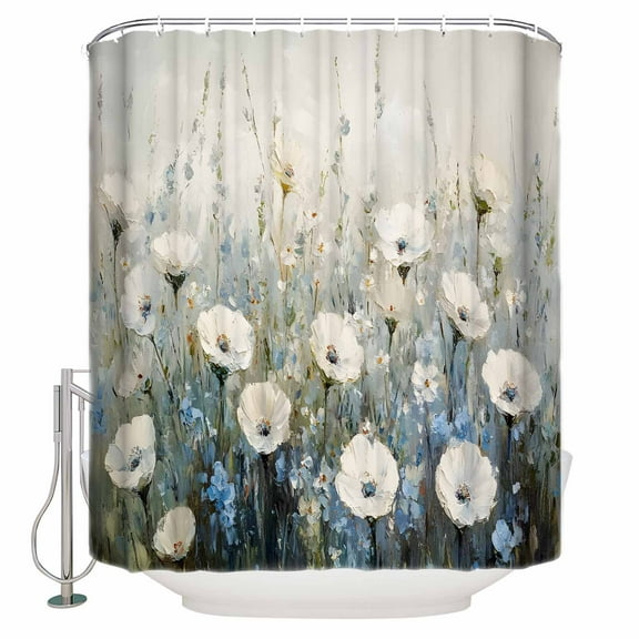 72x78 Inch Shower Curtain White Floral Bathroom Decor Waterproof Fabric Bathtub Bath Curtains Decorative Modern Farmhouse Oil Painting Plants Extra Long Shower Curtain Set with Hooks