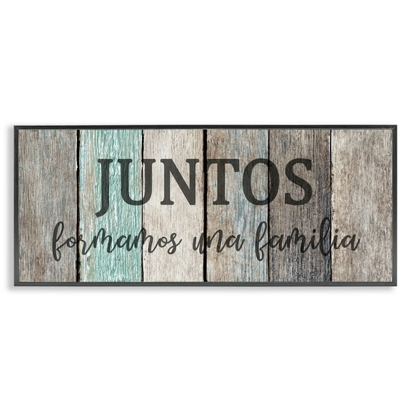 Stupell Industries Juntos Formamos una Familia Inspirational Quotes & Sayings Painting Black Framed Art Print Wall Art, 24 x 10