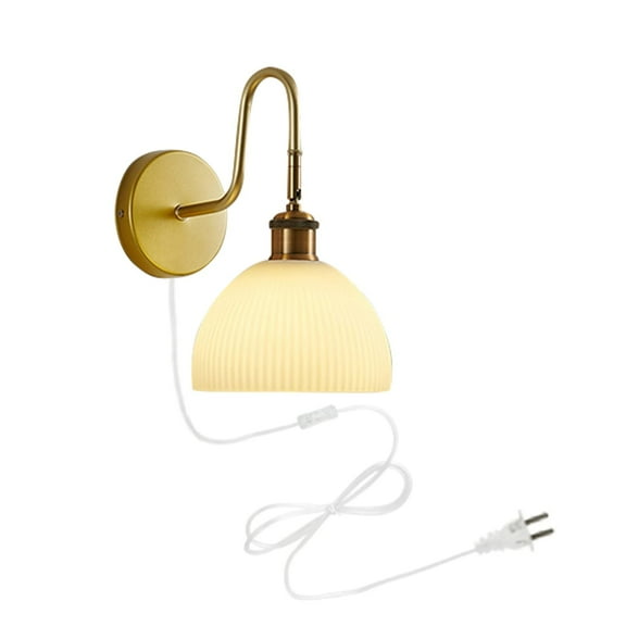 Kiven Plug-in Adjustable Wall Sconce Lamps Lighting Fixture with in-line Cord Button Switch,White Stripe Glass Wall lamp for Bedroom Bathroom-1 Pack