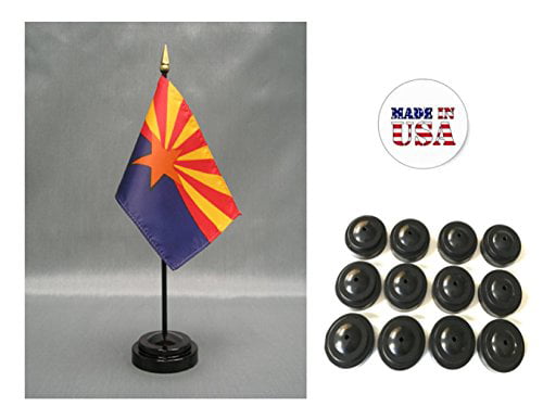 Arizona State w/ USA America American Flag 4"x6" Desk Set Table Stick Gold Base 