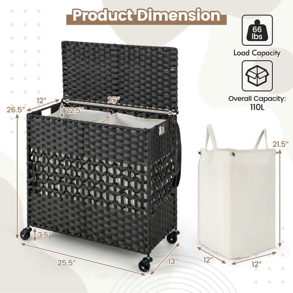 Finihen Laundry Hamper, Laundry Basket, 110L 2-Section Laundry Hamper with 2 Removable and Washable Liner Bags, for Bathroom, Laundry Room, Black Finihen Laundry Hamper, Laundry Basket, 110L 2-Section Laundry Hamper with 2 Removable and Washable Liner Bags, for Bathroom, Laundry Room, Black