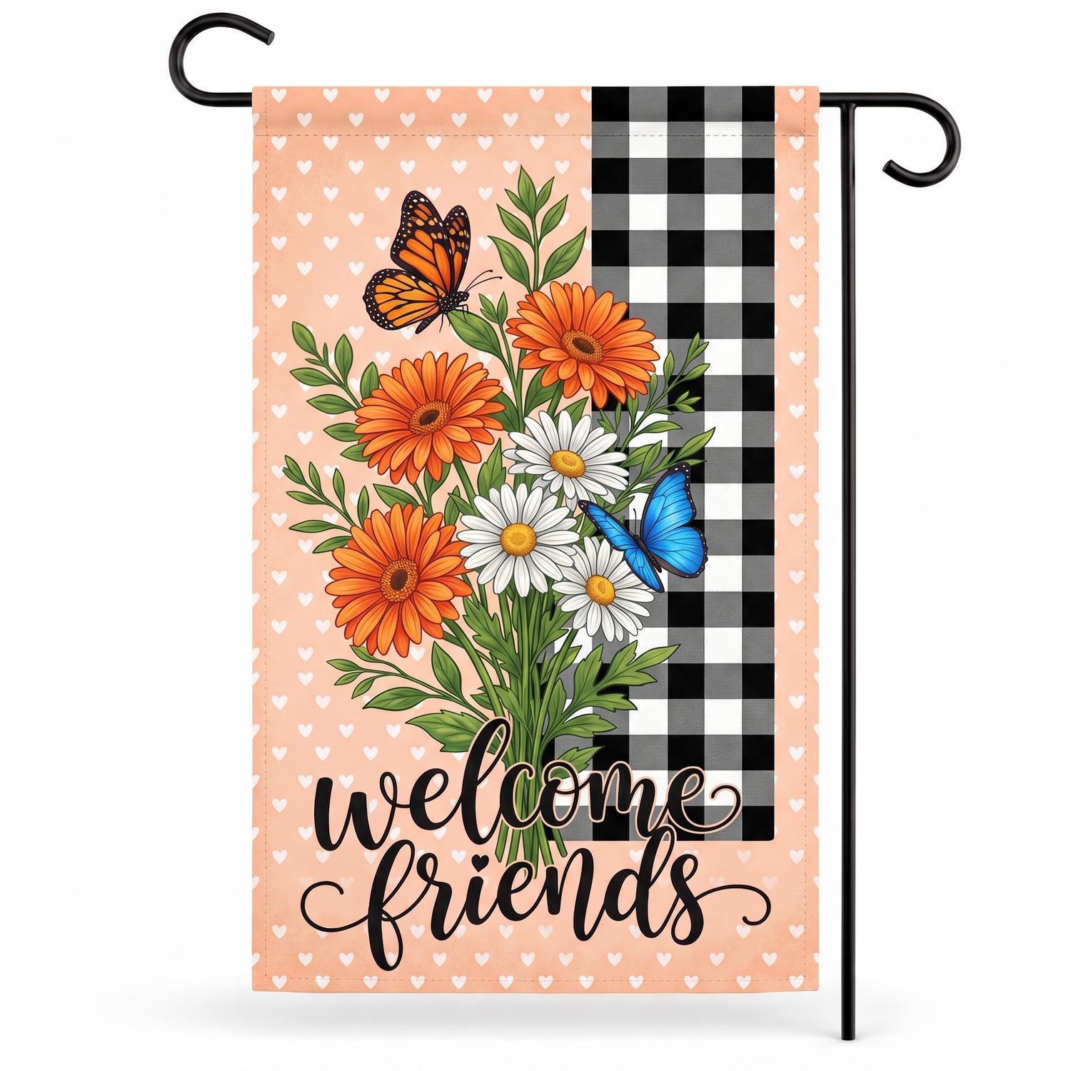 GRFHBOR Garden Flags For Outside Clearance Garden Welcome Friends Small Garden Flags Double-Sided High-Quality White Linen Yard Flags Front Yard Charm 12x18Inch