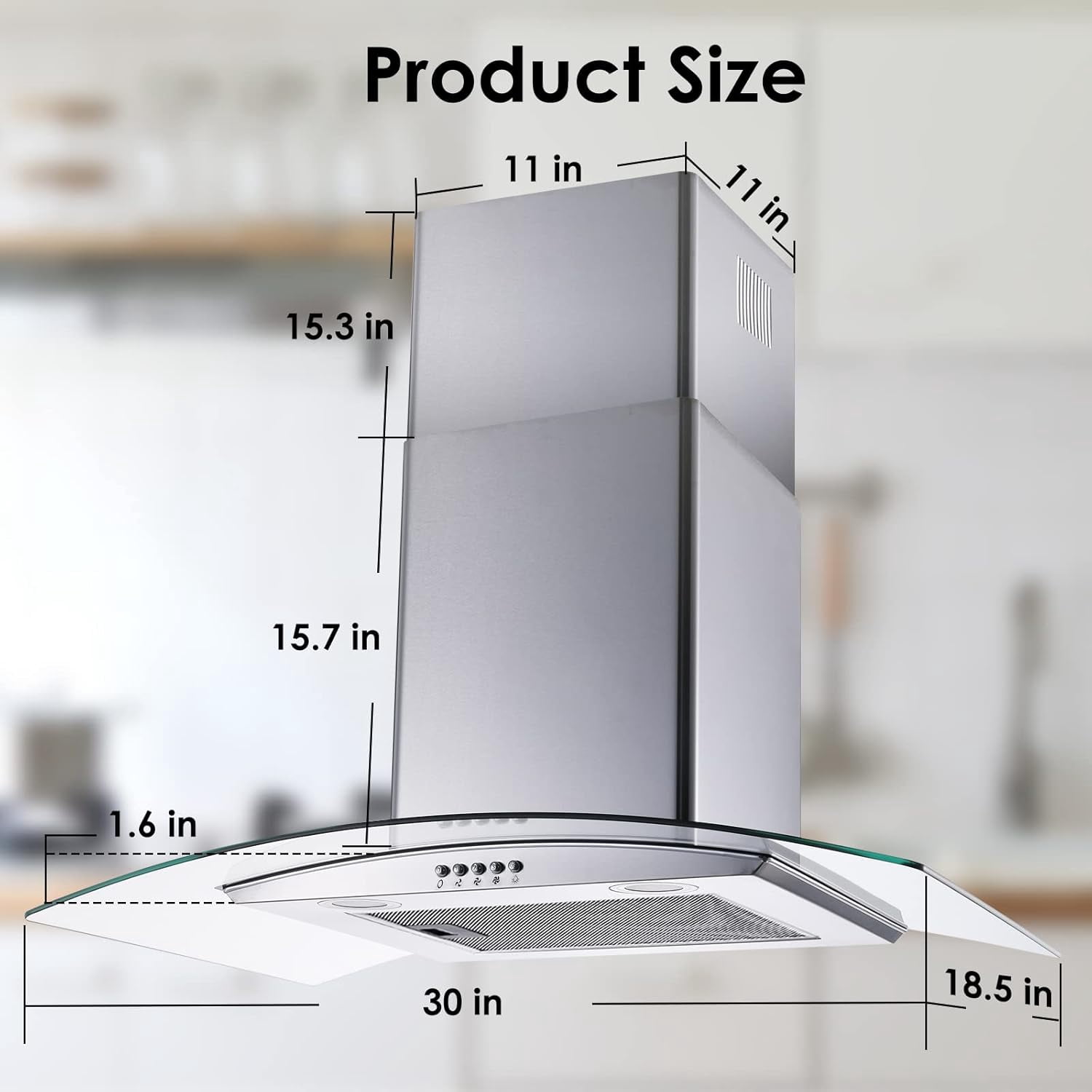 Range Hood 30 Inch, Tieasy Wall Mount Kitchen Hood with Ducted / Ductless Convertible Duct, Stainless Steel Chimney and Aluminum Filters, LED Lights, 3 Speed Fan, Push Button
