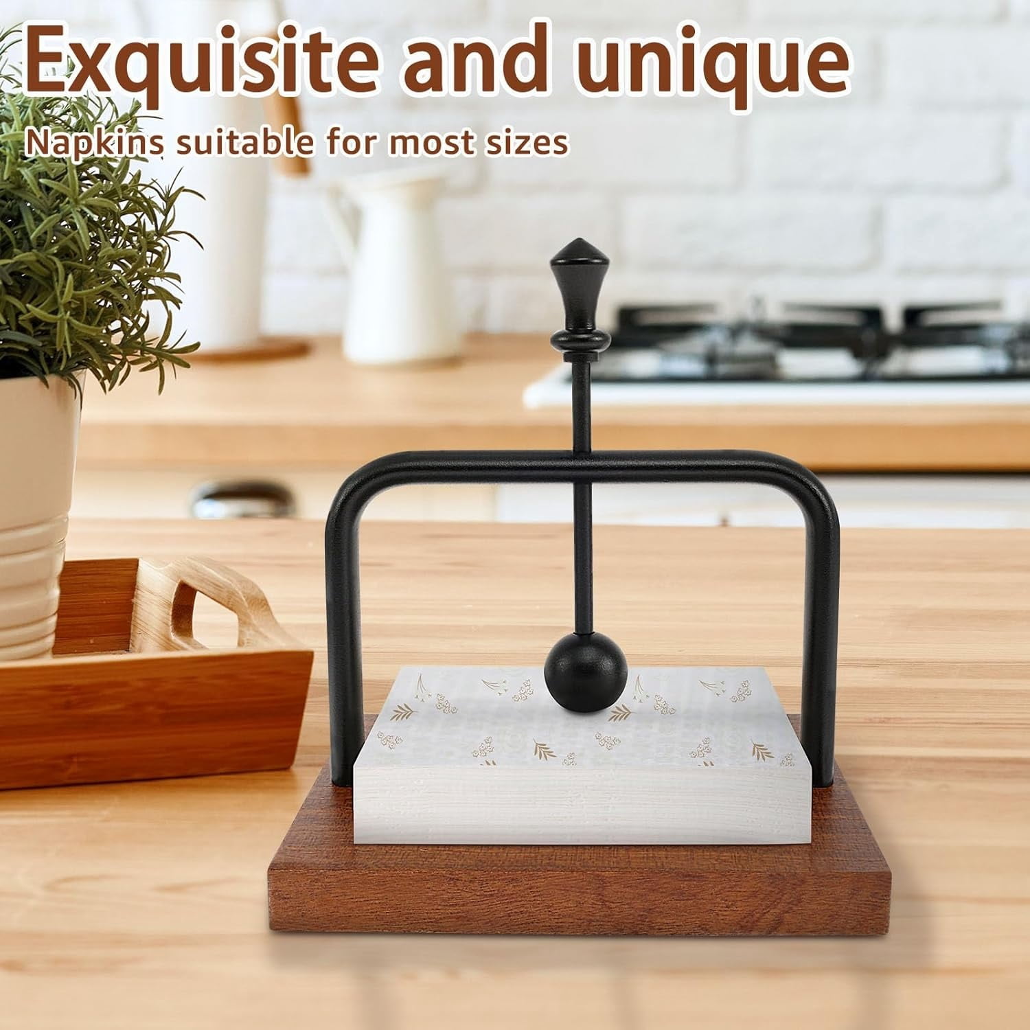Modern Countertop Paper Towel Holder, Solid Wood Base & Aluminum Alloy Stand, Minimalist Style, for Home, Hotel, Restaurant, KTV