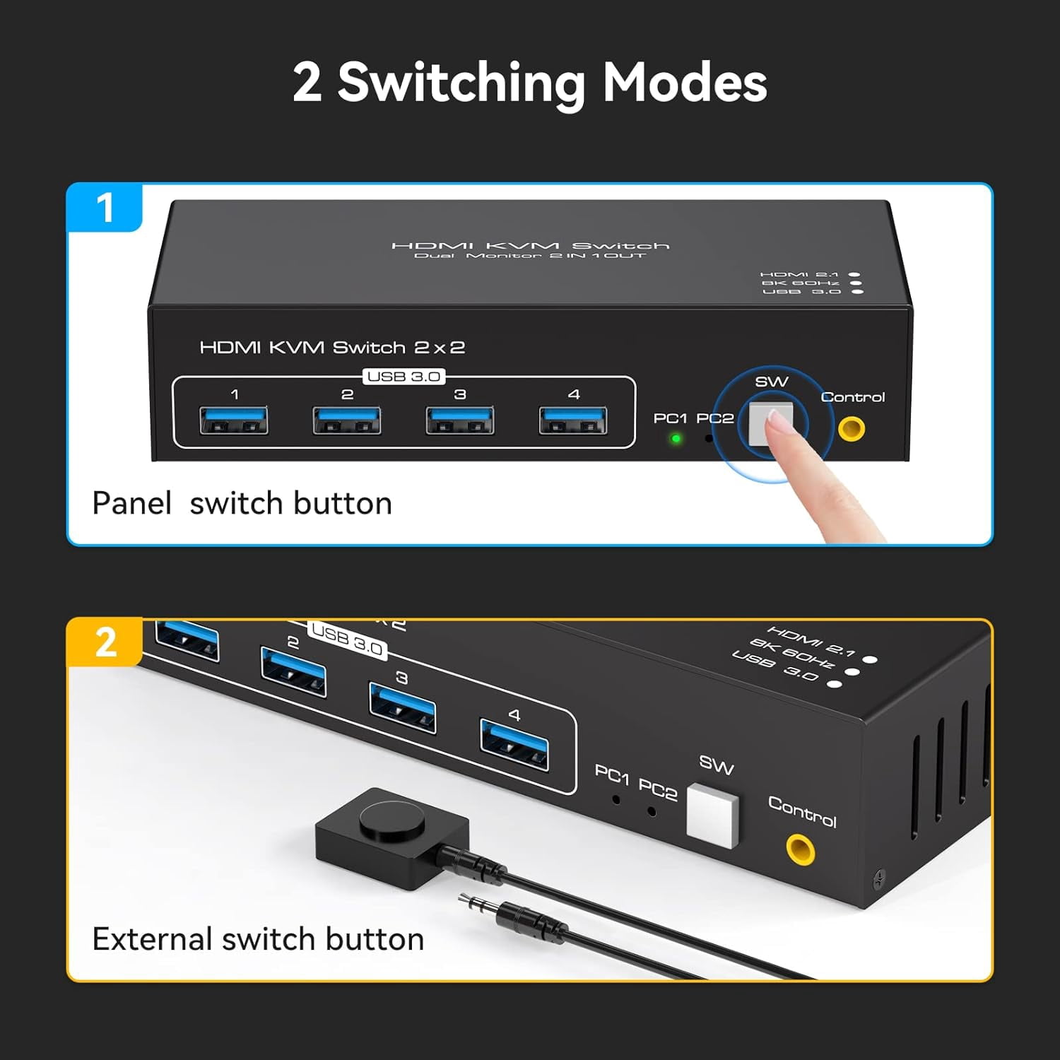 AUBEAMTO 8K KVM Switch HDMI 2 Monitors 2 Computers Support 8K@60Hz 4K@120Hz KVM Switcher PC Display Share 2 Monitors and 4 USB 3.0 Support Copy and Extend Mode Includes Desktop Control and Adapter