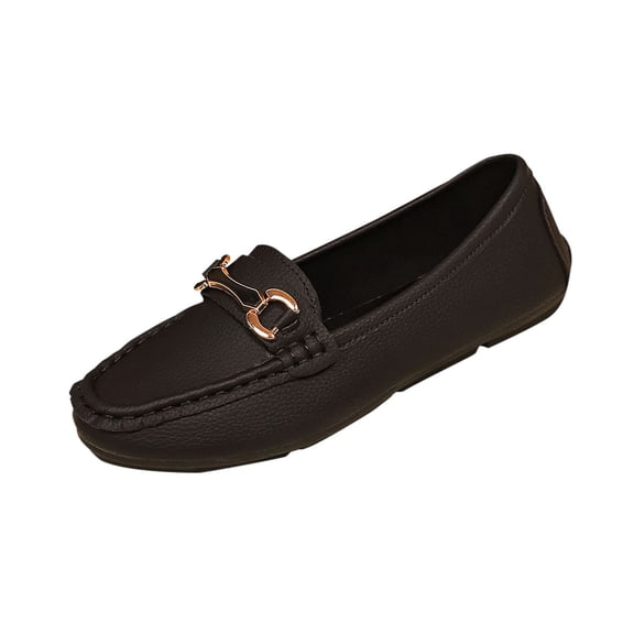 Black Ladies Loafers Casual Style Shallow Opening Breathable Flat Soft Sole For Comfortable Fit