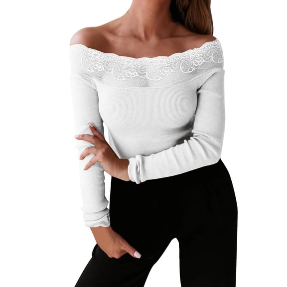 Ketyyh-chn99 Pullover Sweaters for Women 2024 Long Sleeve Pullover Striped Plus Size Knitted Sweaters Tops White,L