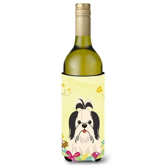 Carolines Treasures BB6088LITERK Easter Eggs Shih Tzu Black White Wine Bottle Beverge Insulator Hugger