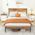 thumbnail image 3 of 14 Inch Full Size Metal Platform Bed Frame with Wooden Headboard and Footboard, Mattress Foundation, No Box Spring Needed, Large Under Bed Storage, Non-Slip Without Noise, Brown, 3 of 7