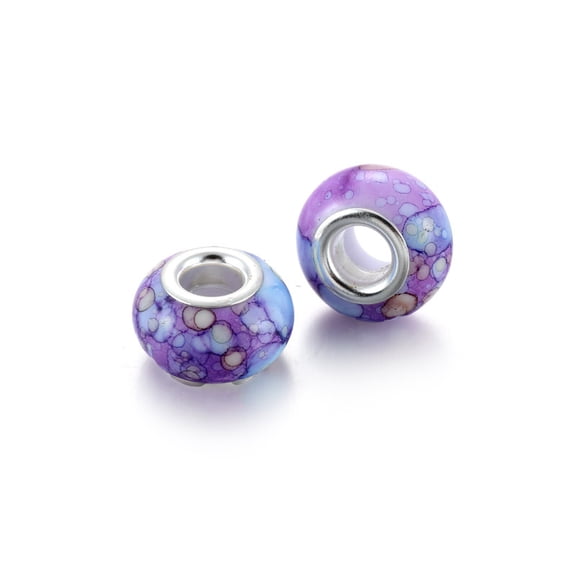ERDOUY 100Pcs Large Hole Watercolor Resin Rondelle Beads, European Style Charms Compatible with Charm Bracelets, Necklaces & DIY Pens Jewelry Making, Macrame & Hair Braids, Purple