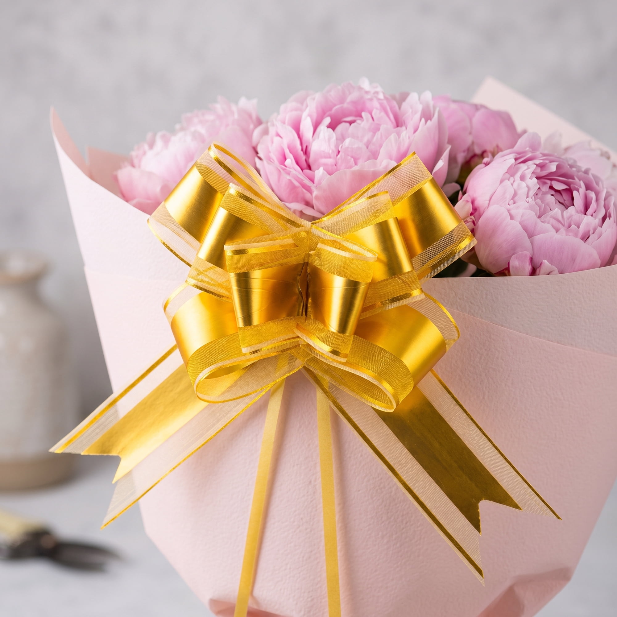 Unique Bargains Elegant Smooth Instant Pull String Flower Bows for Gift Wrapping Gold
