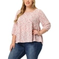 thumbnail image 4 of Agnes Orinda Women's Plus Size Mother's Day Babydoll Blouse Square Neck 3/4 Sleeve Floral Peplum Tops 4X Pink, 4 of 6