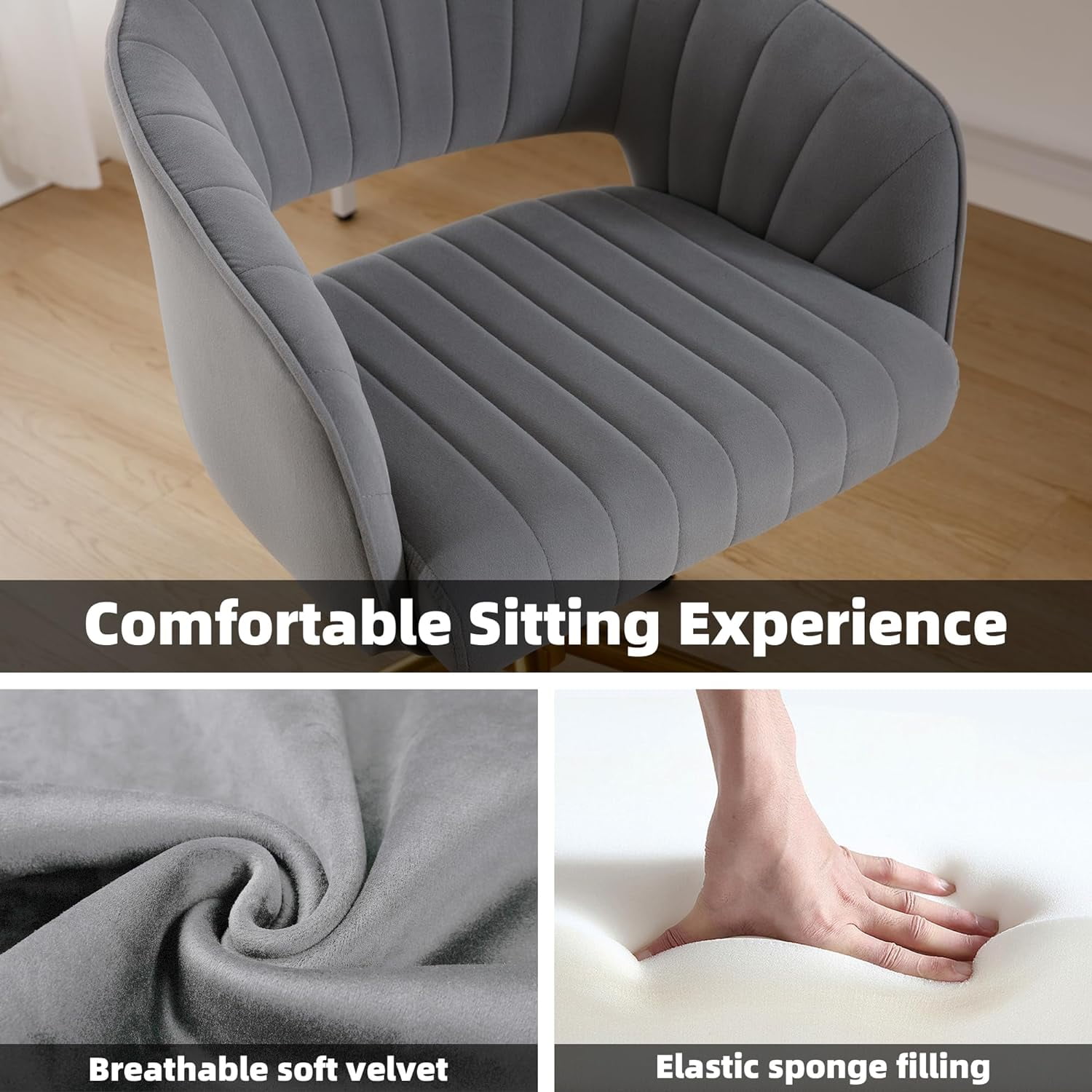 Hironpal grey velvet home office chair new arrivals